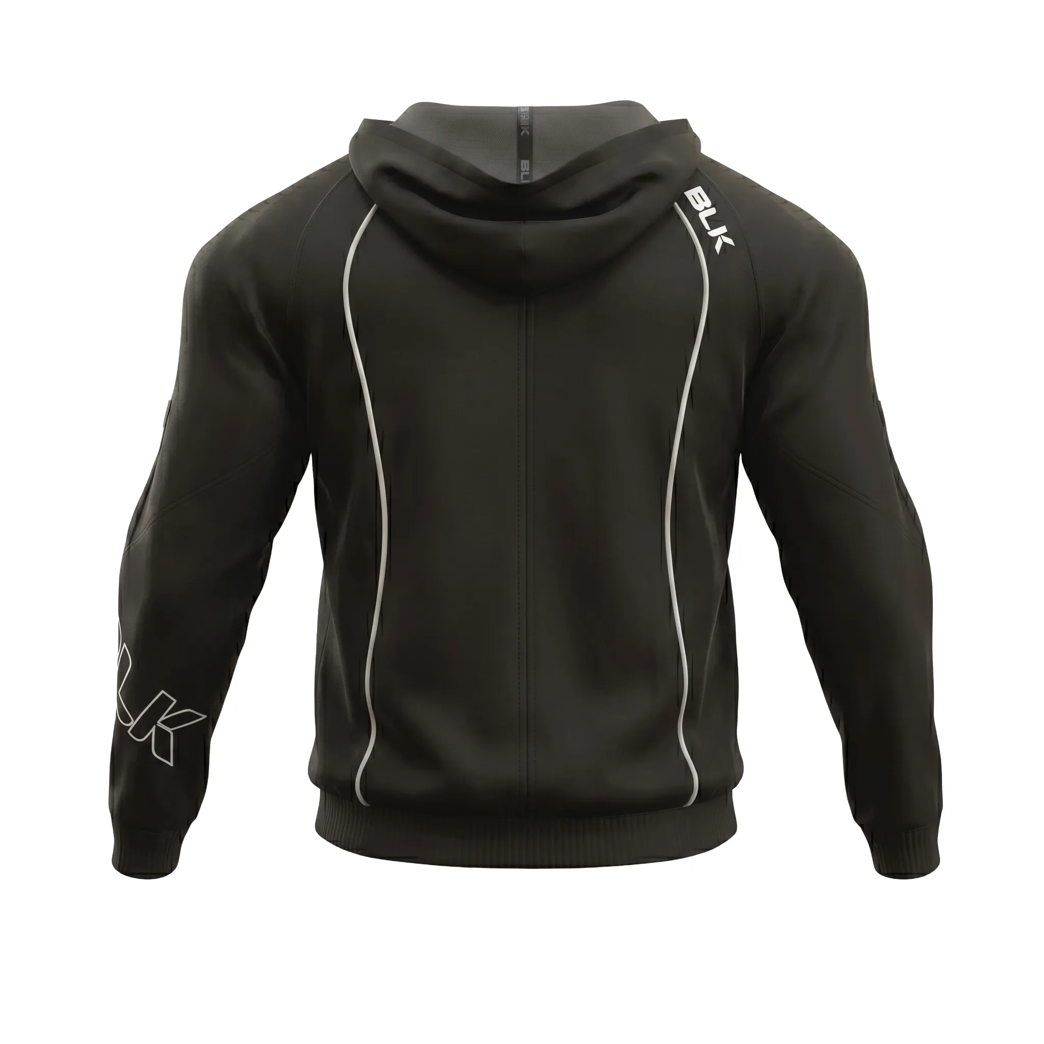 black hoodie back view athletic training apparel