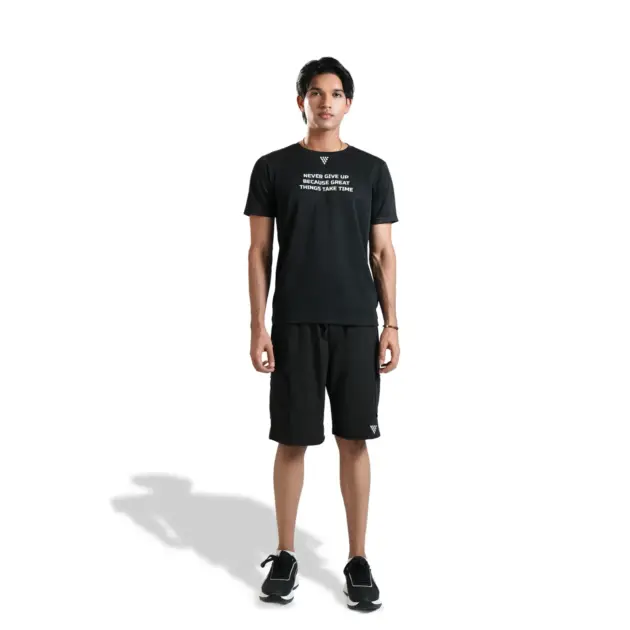 black activewear set gym training outfit t shirt and shorts