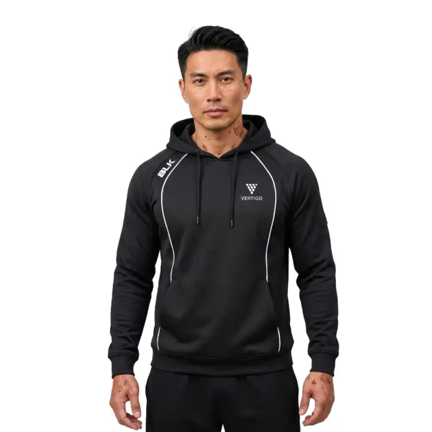 black training hoodie worn by model gym activewear