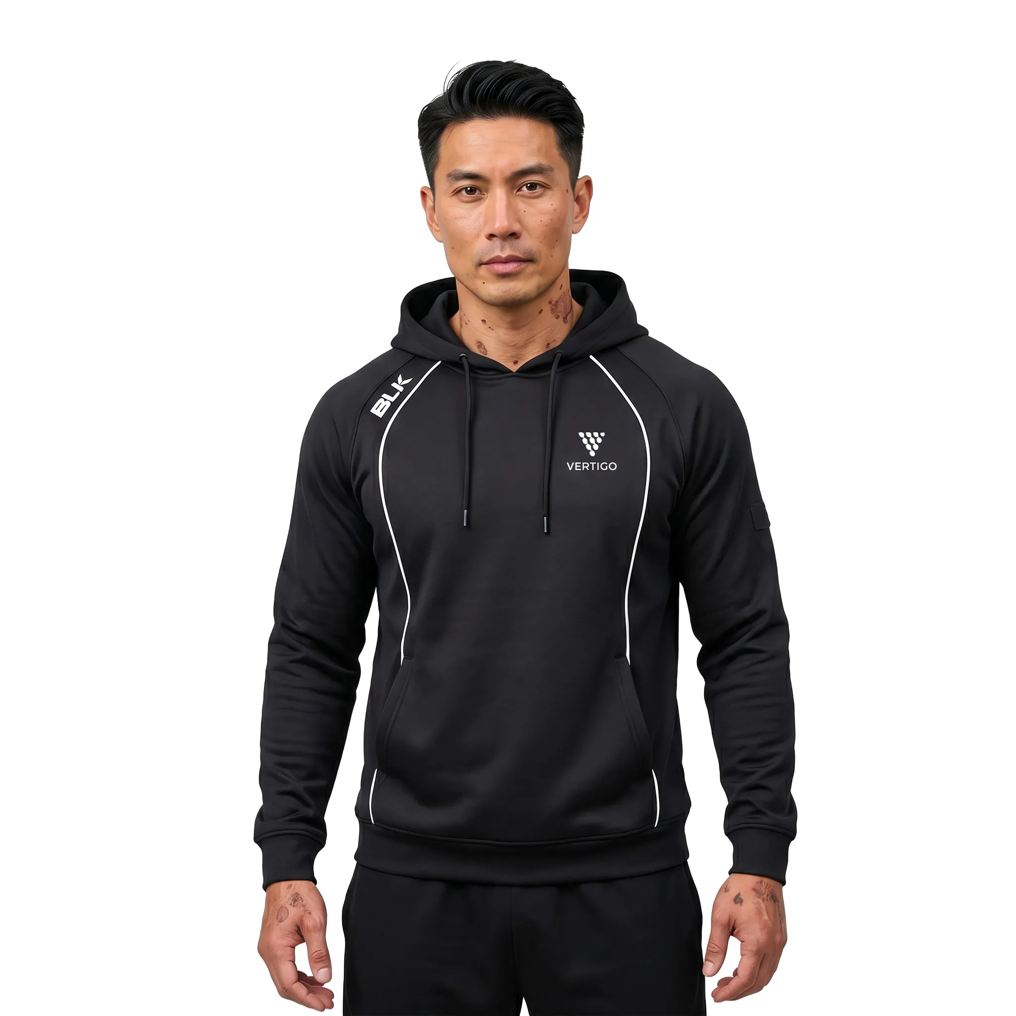 black training hoodie worn by model gym activewear