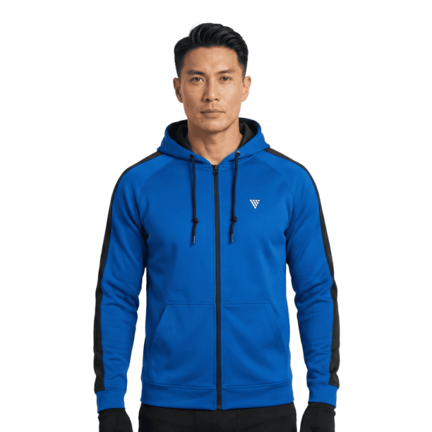 Mens full zip training hoodie manufacturer in blue performance fabric