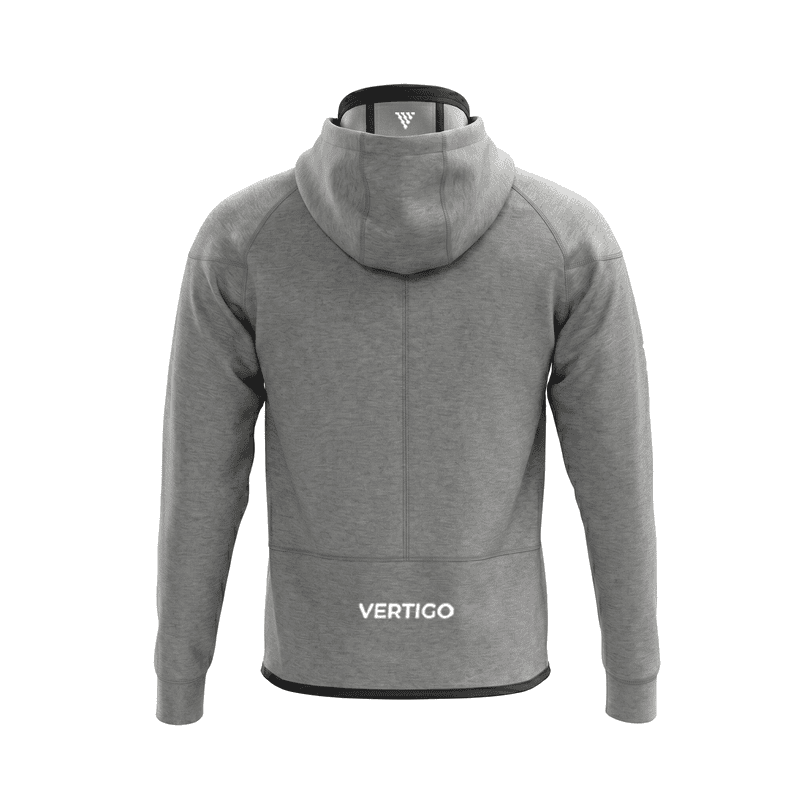 Mens performance zip hoodie back in grey athletic fabric