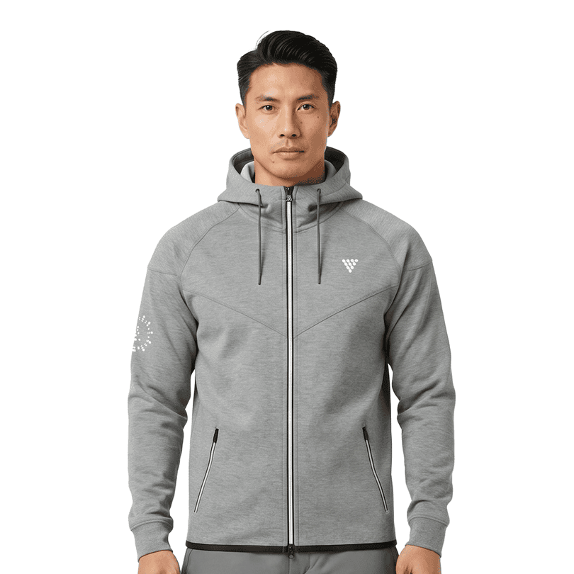 Mens performance zip hoodie manufacturer in grey athletic fabric