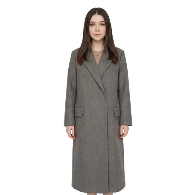 Womens grey long coat in premium wool blend fabric