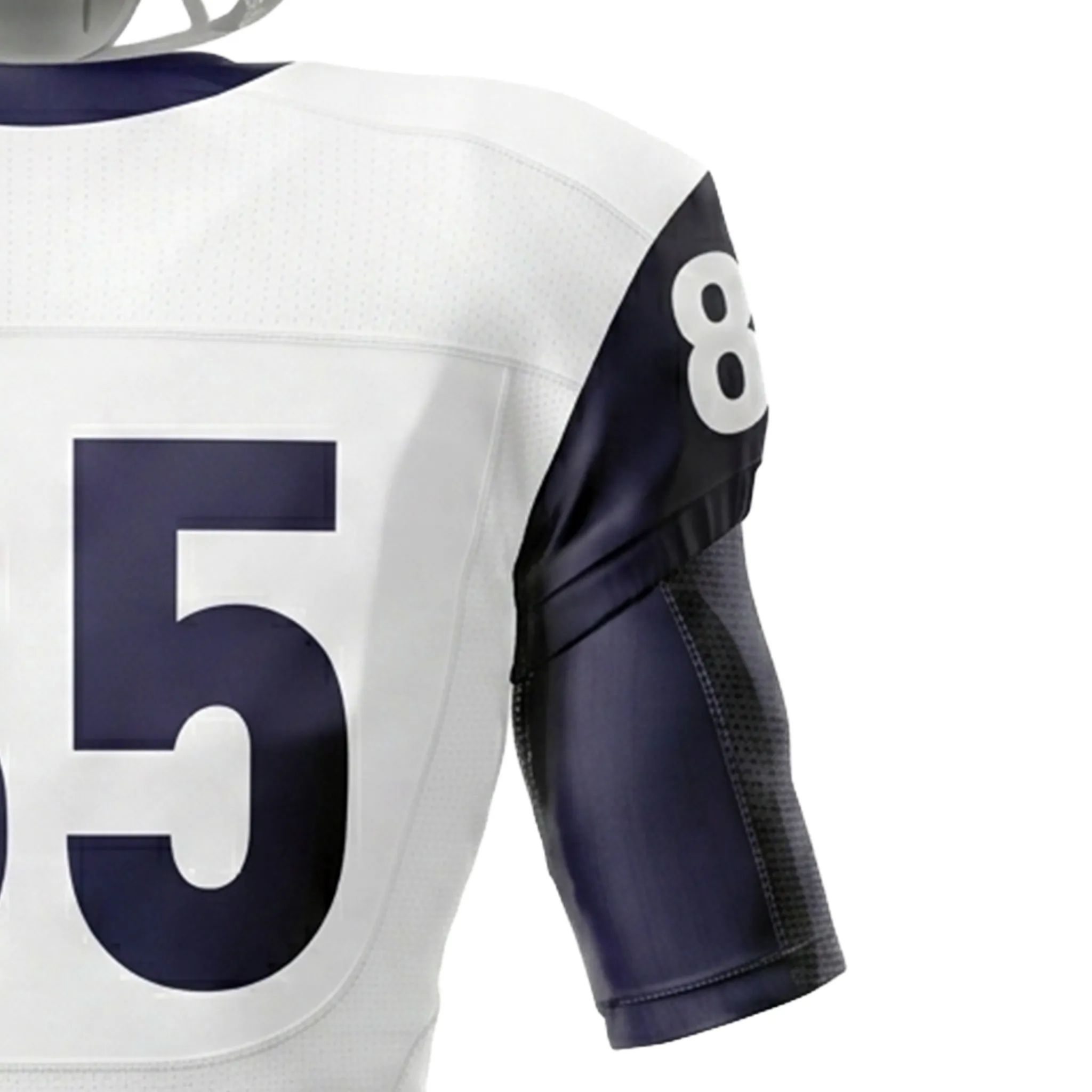 Close up back shoulder detail of football uniform