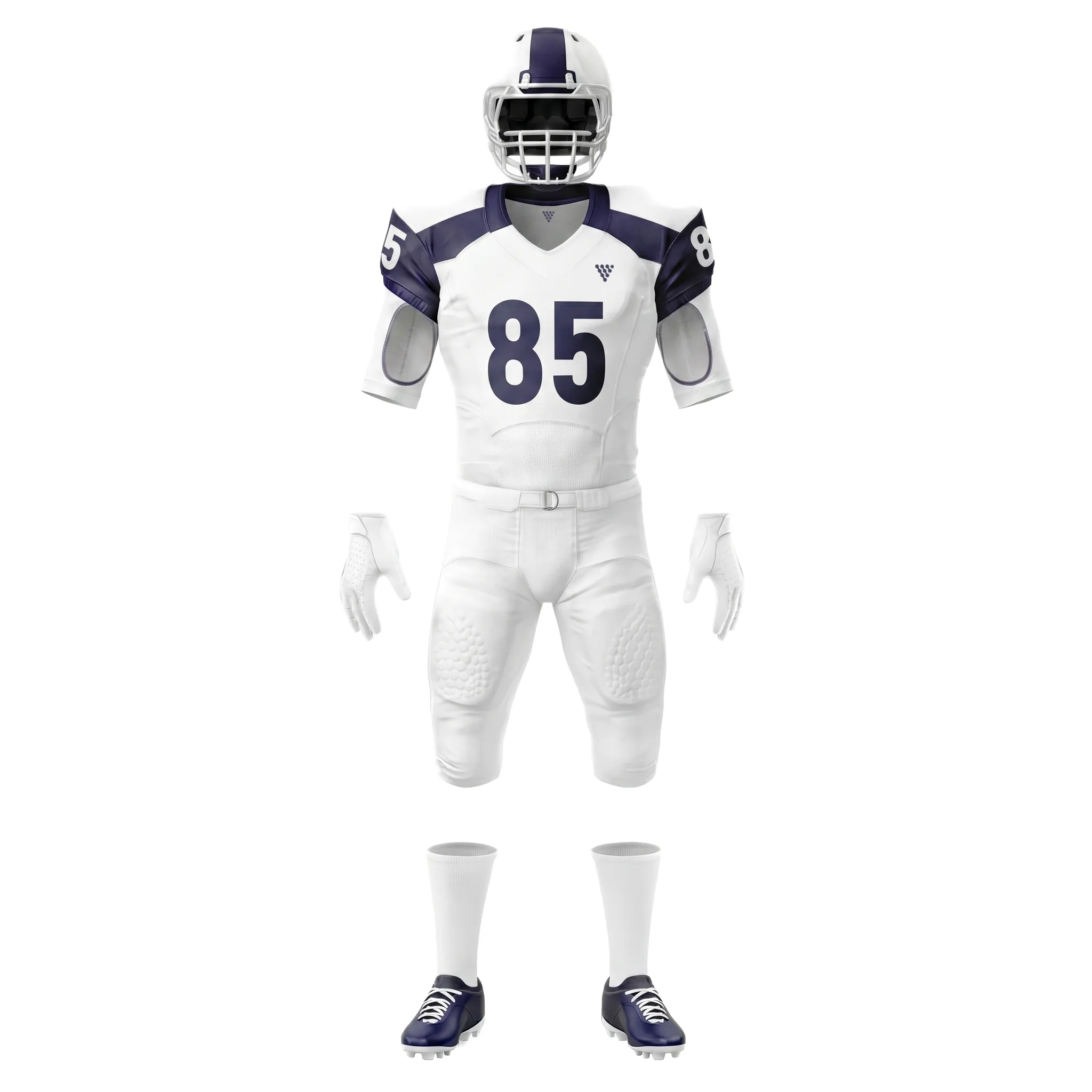 Front view of white american football uniform