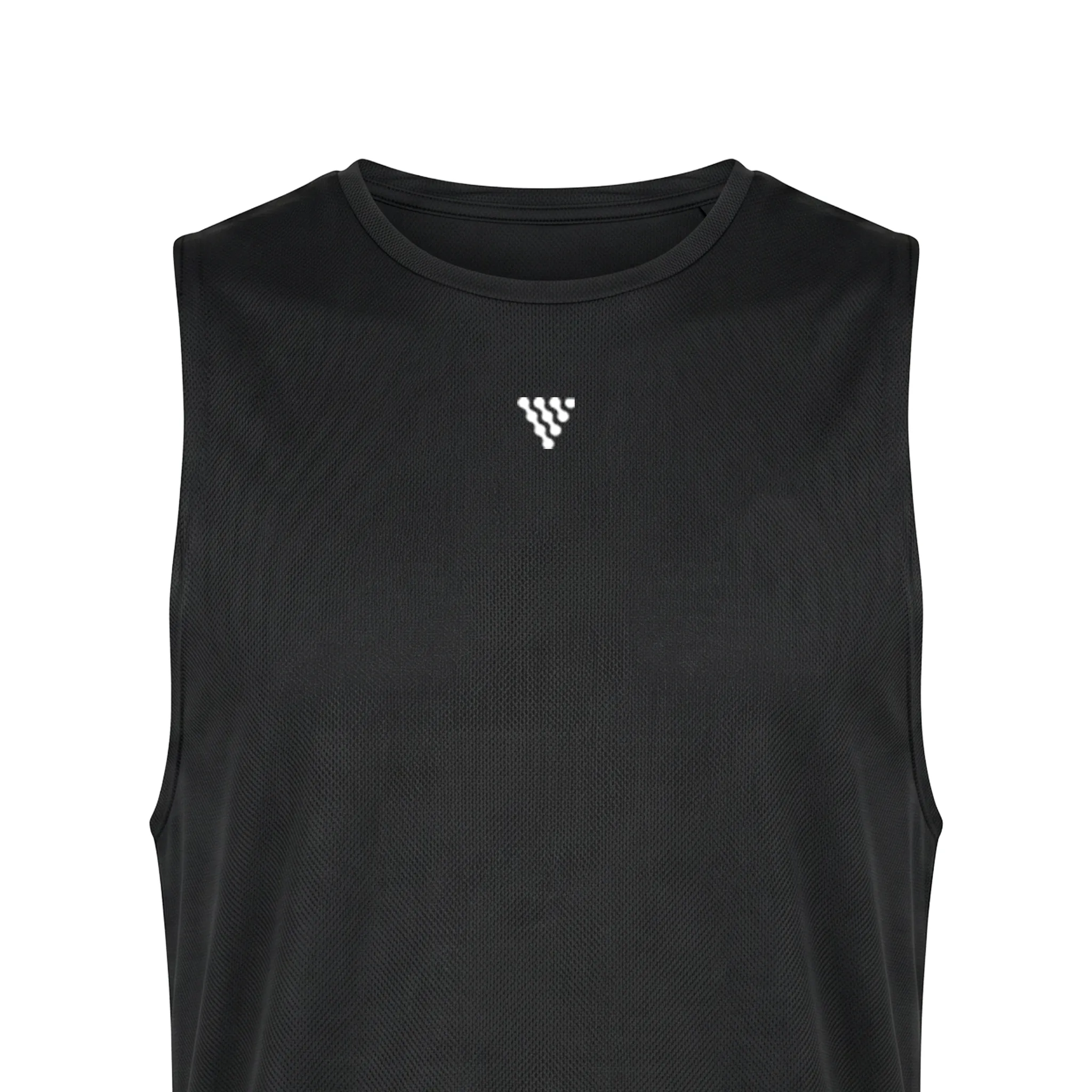 Close up of black performance gym tank top fabric