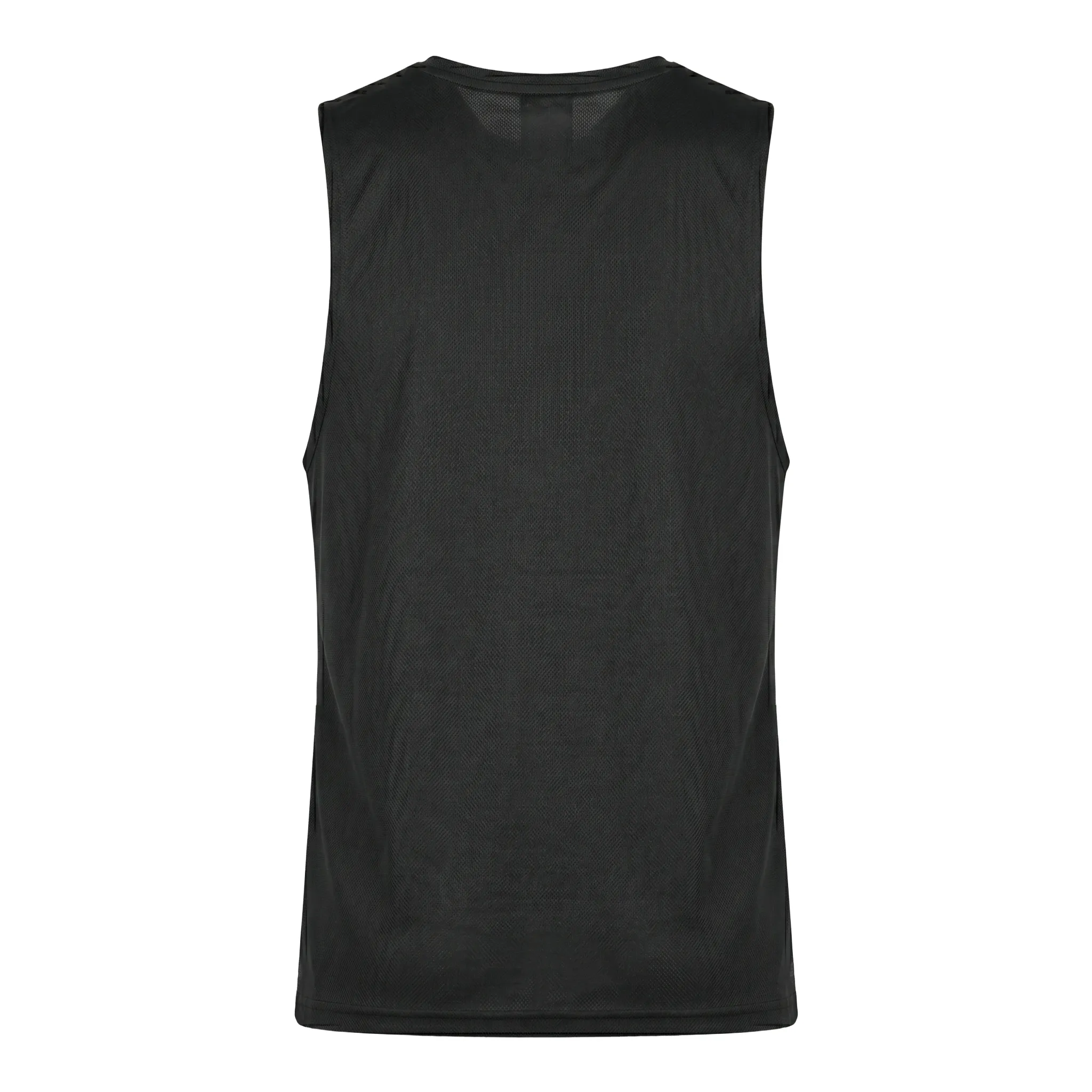 Back view of black men’s workout tank top