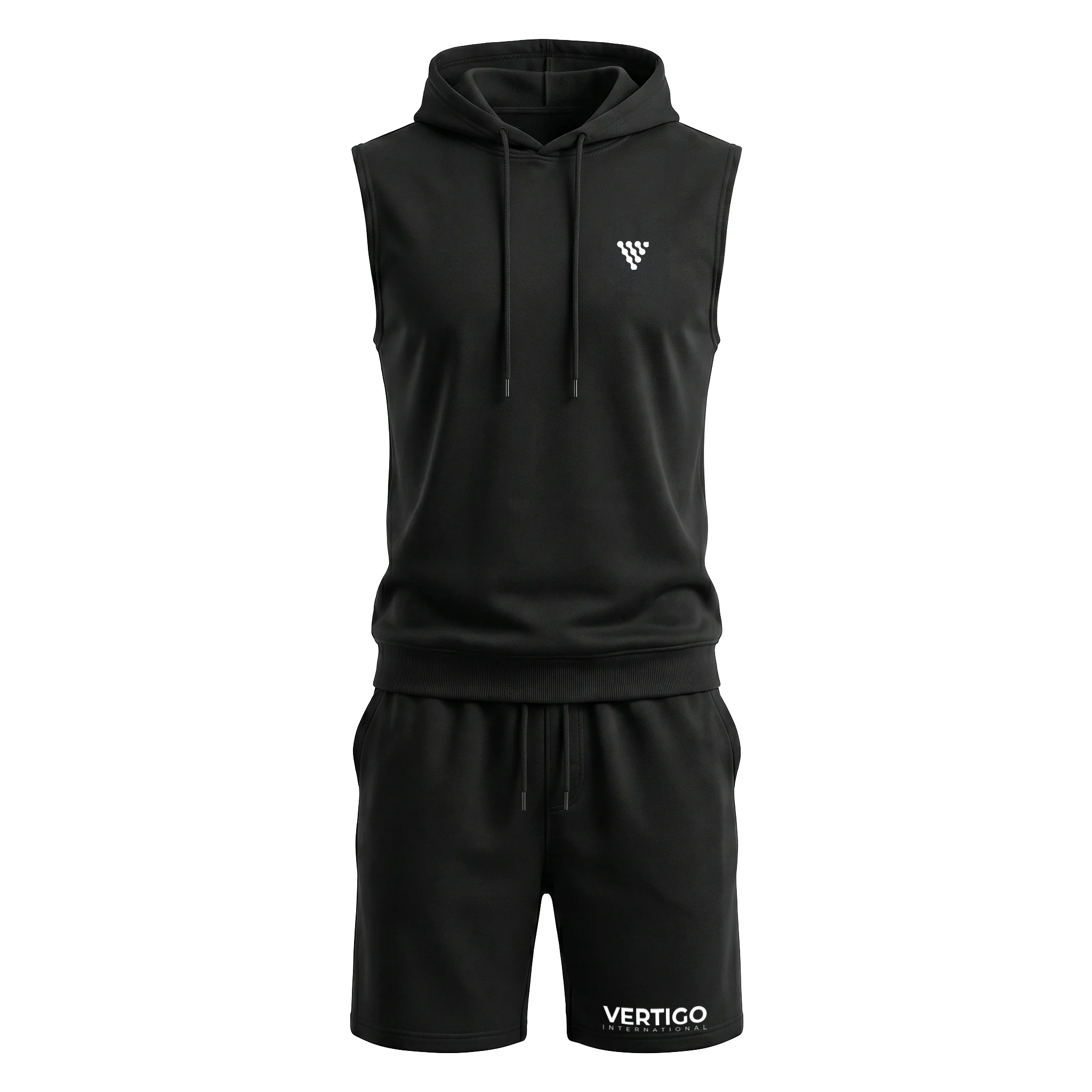 Front view of black men’s sleeveless training set