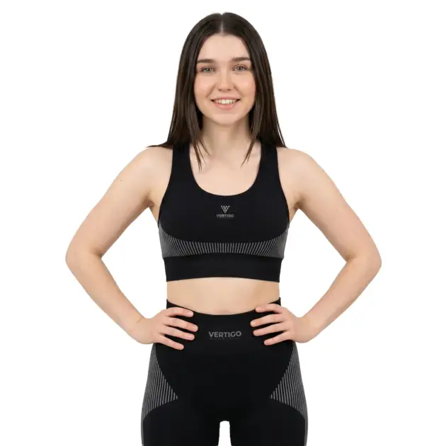 Black seamless sports bra for fitness and activewear brands
