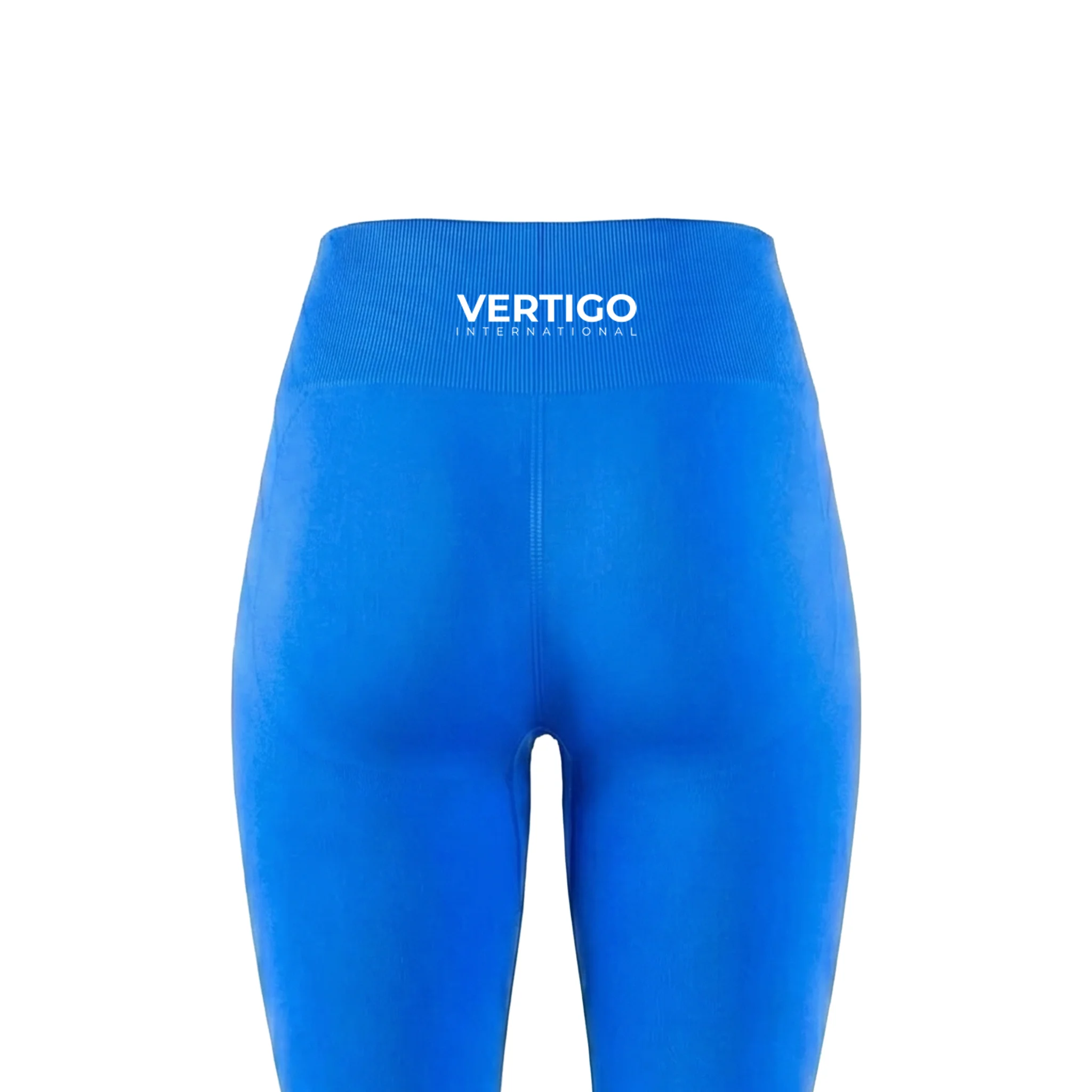 Close up back view of blue women’s activewear leggings