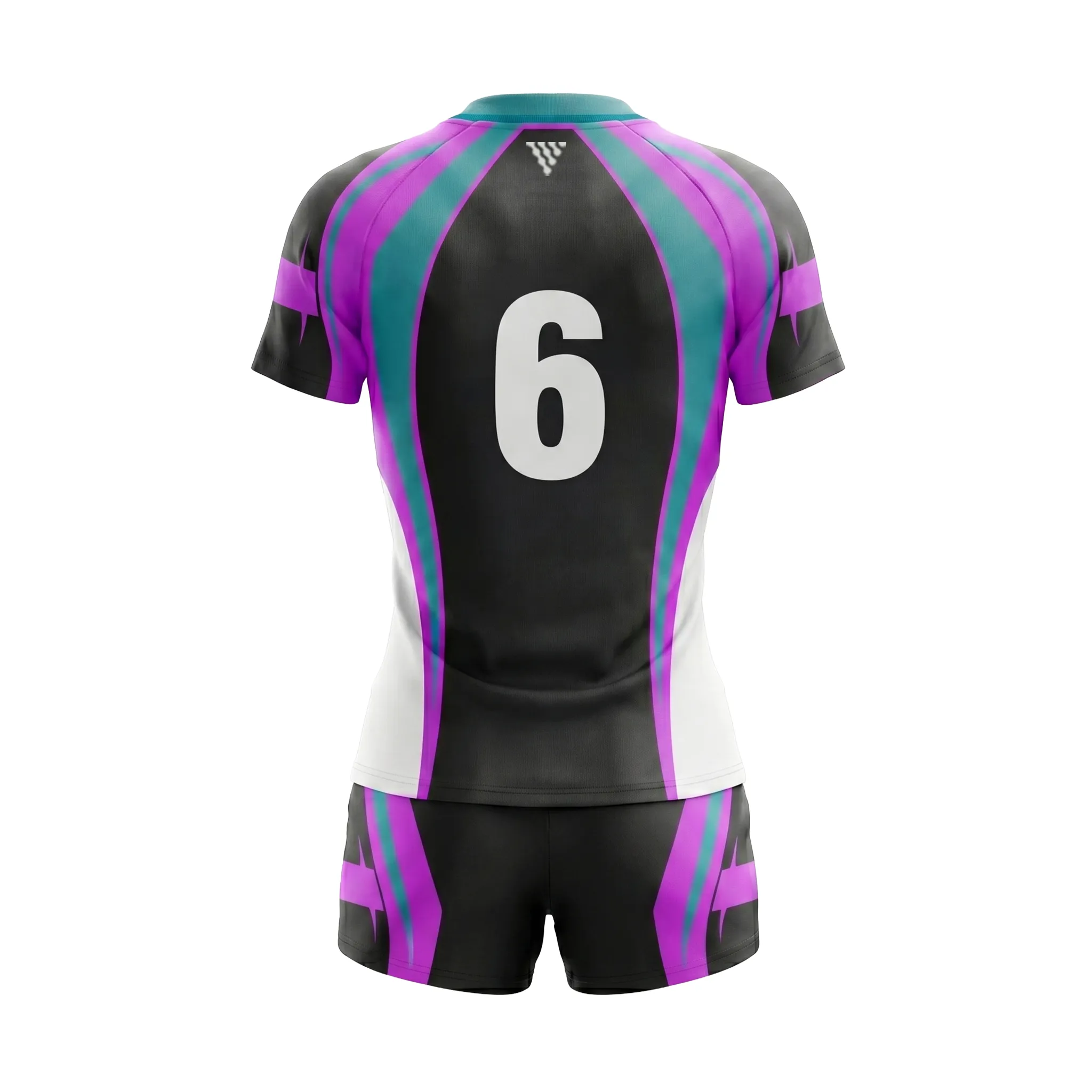 Back view of custom sublimated women rugby uniform with player number