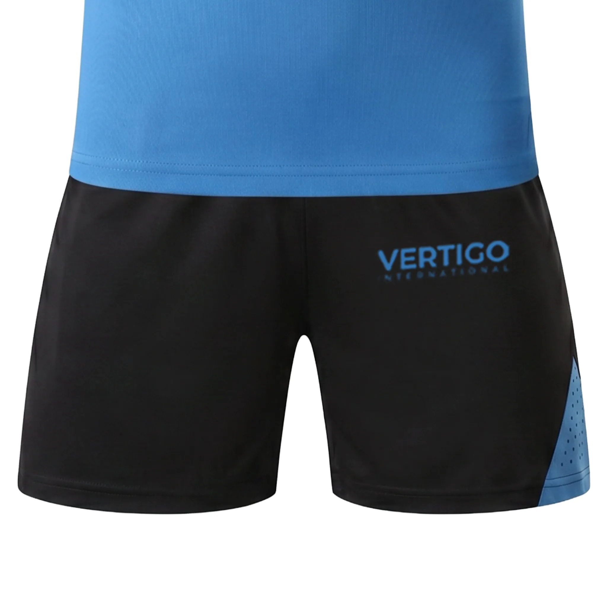 Close-up of black tennis shorts with professional athletic detailing