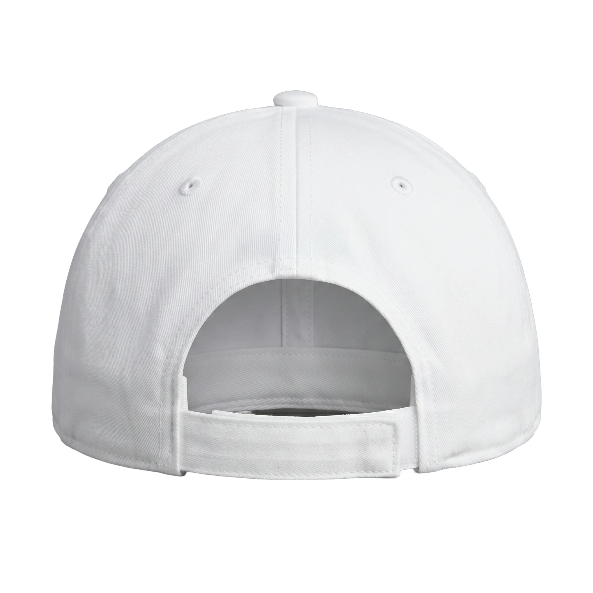 Adjustable custom white baseball cap with durable stitched construction