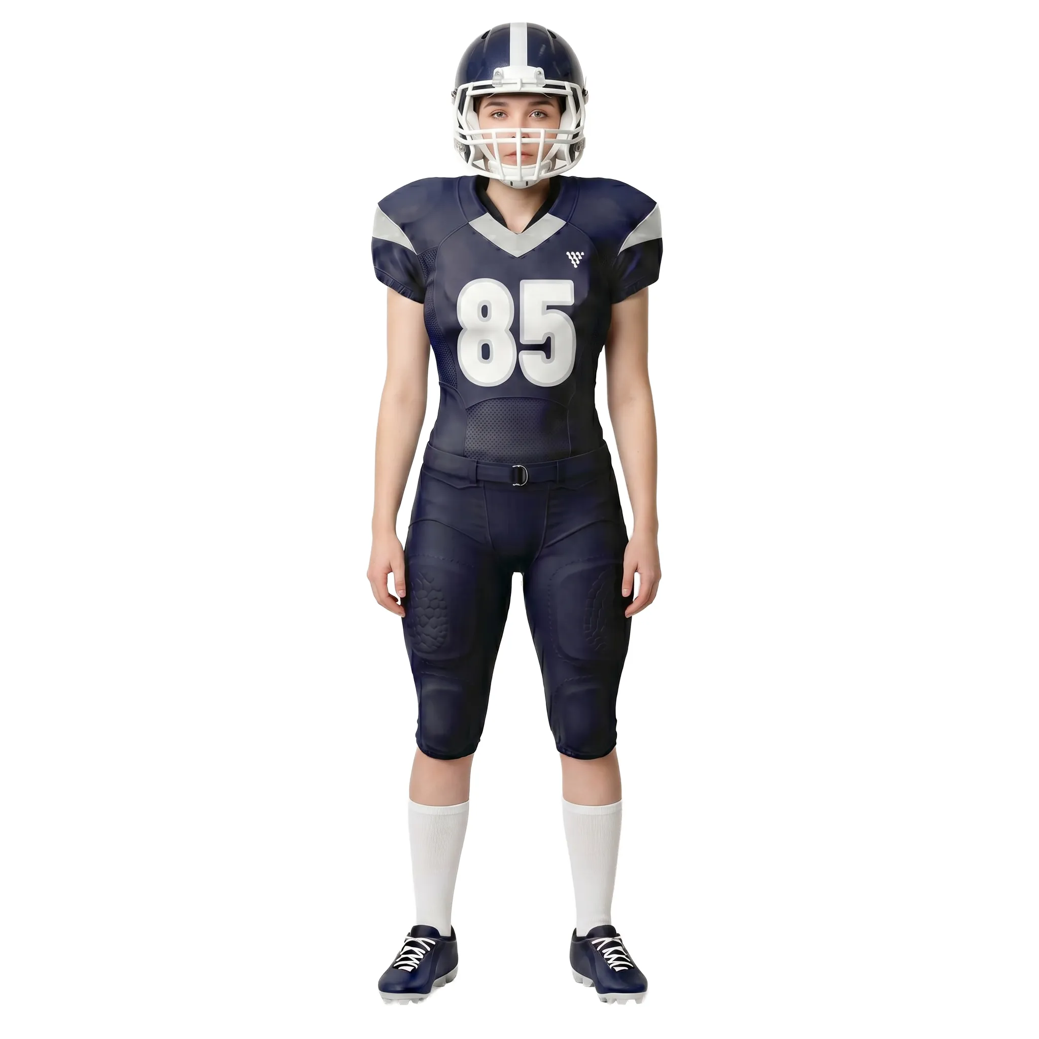 Female athlete wearing women american football uniform