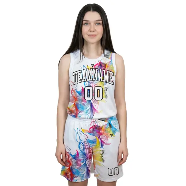 Female athlete wearing premium women basketball uniform for team sports