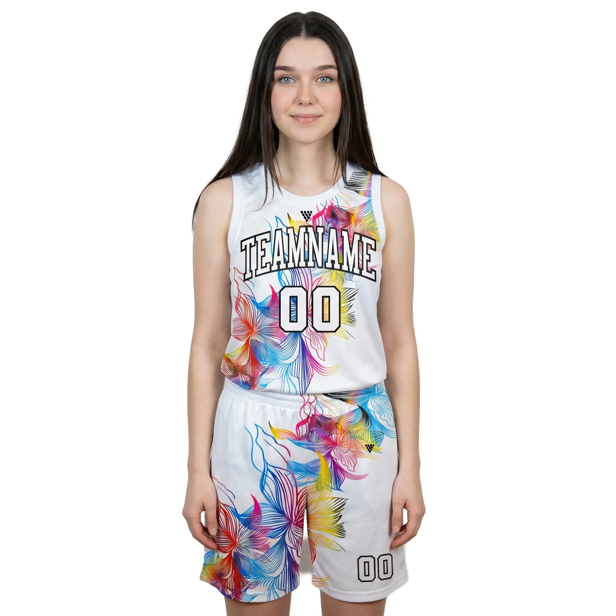 Female athlete wearing premium women basketball uniform for team sports