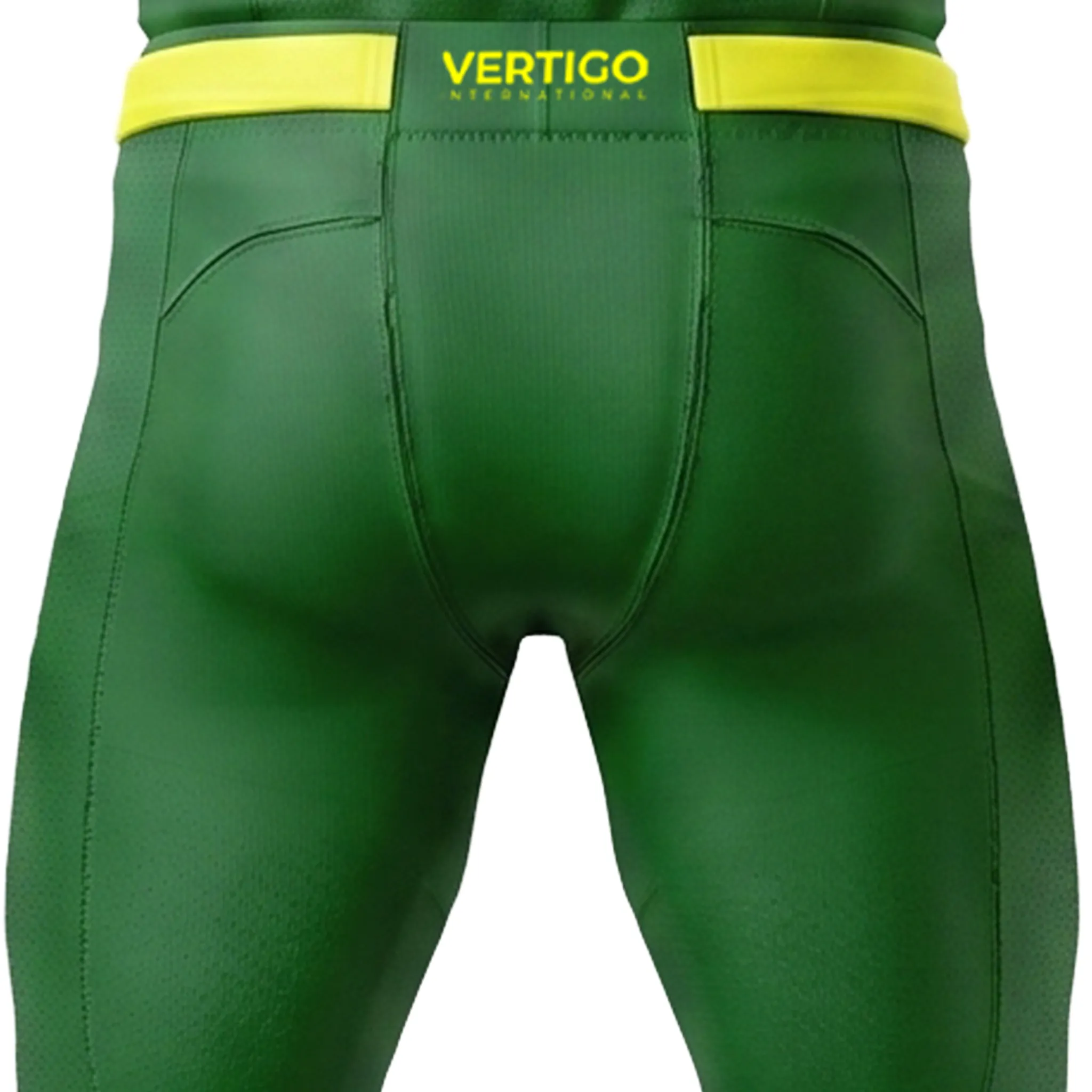 Green football uniform waistband branding close up