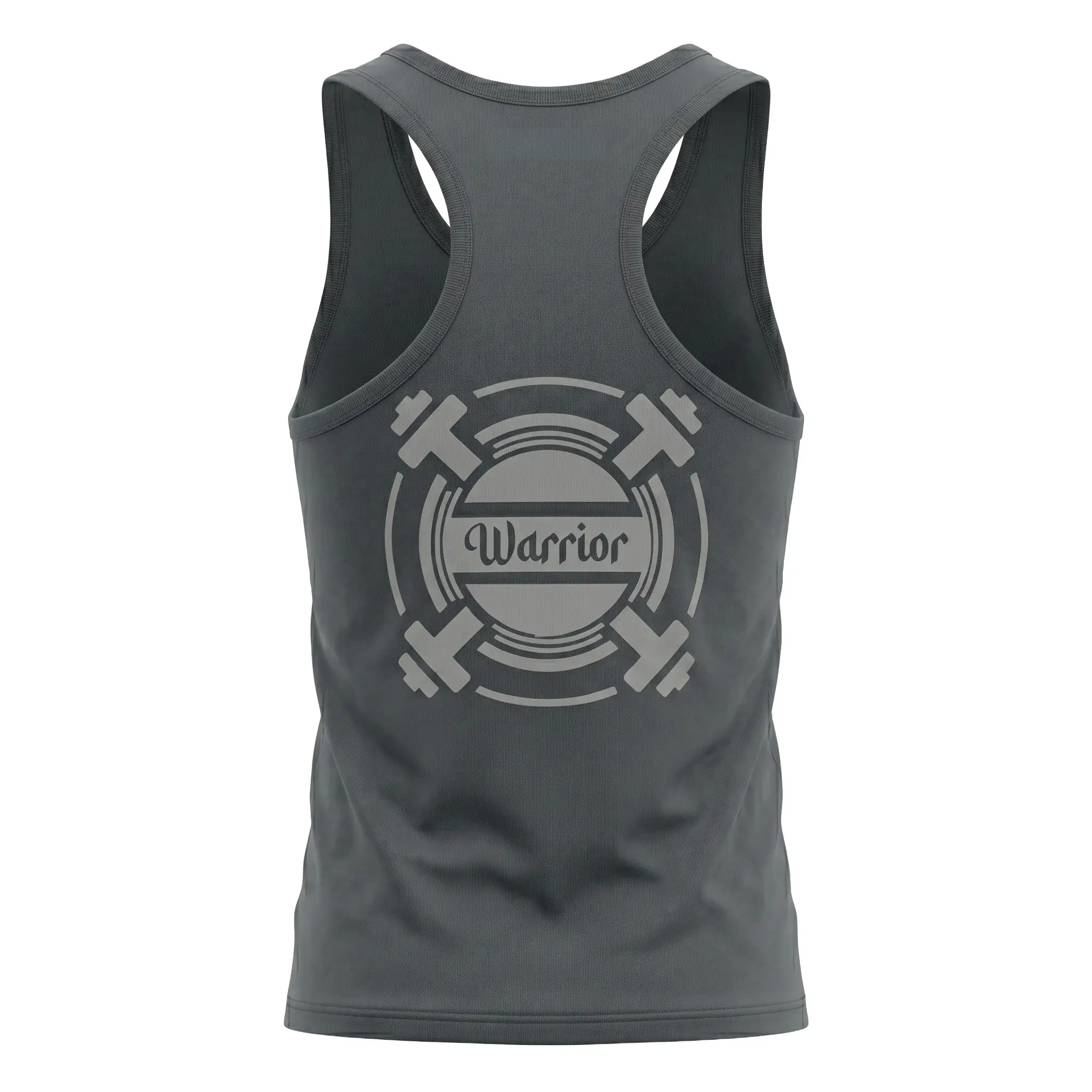 Back view of grey warrior workout tank top