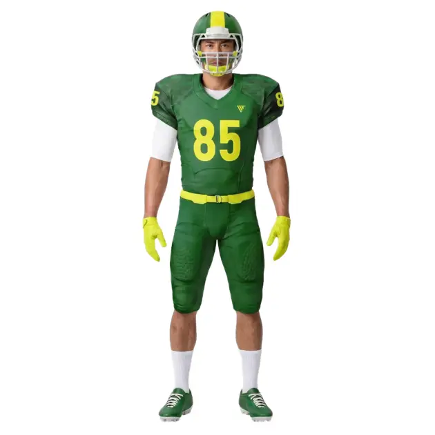 Male athlete wearing green american football uniform