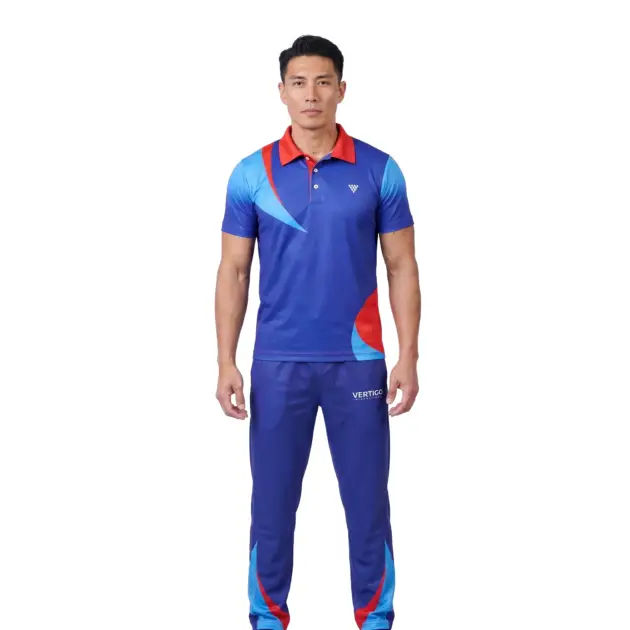 Male athlete wearing premium men cricket uniform for professional teamwear