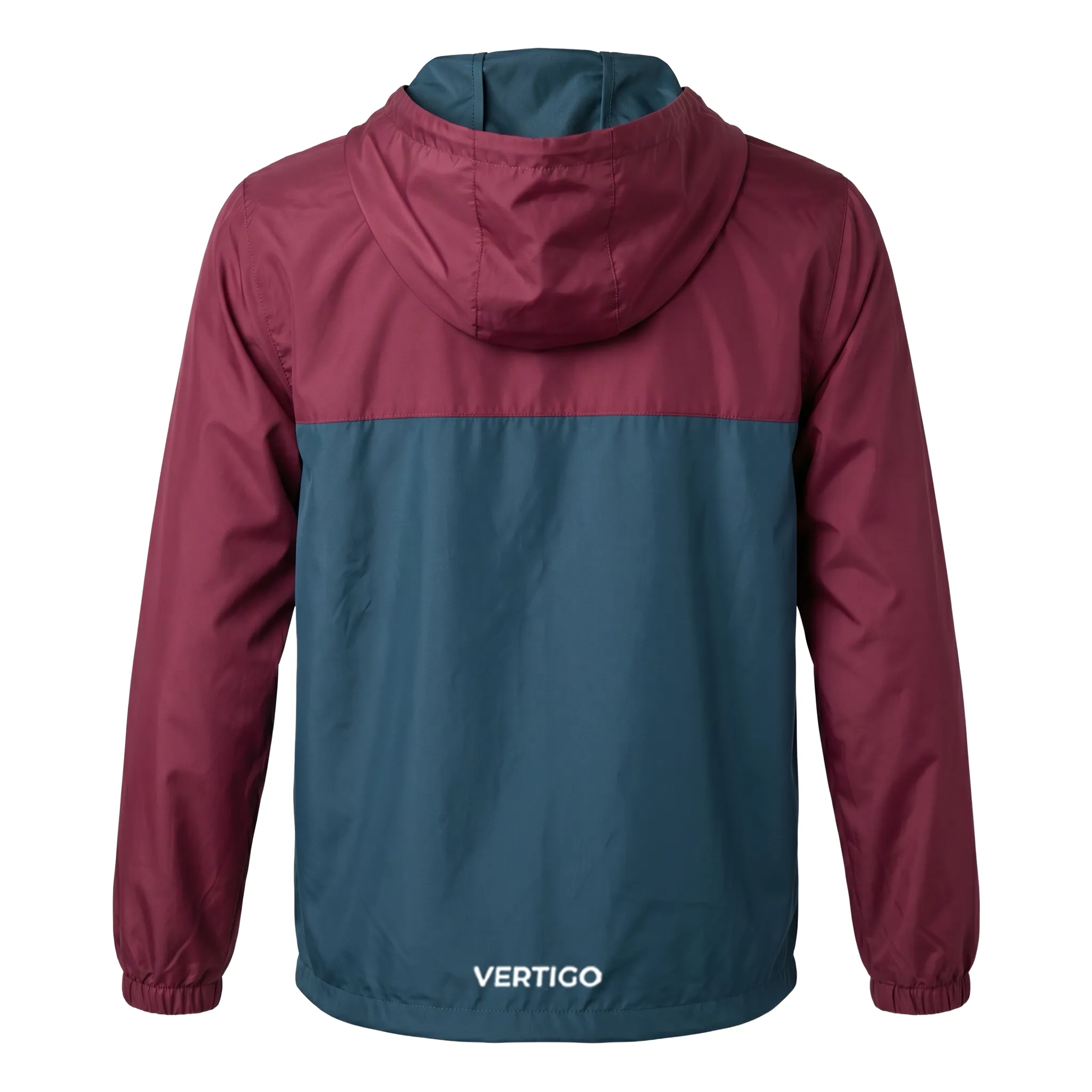men windbreaker jacket in maroon and steel blue color back design