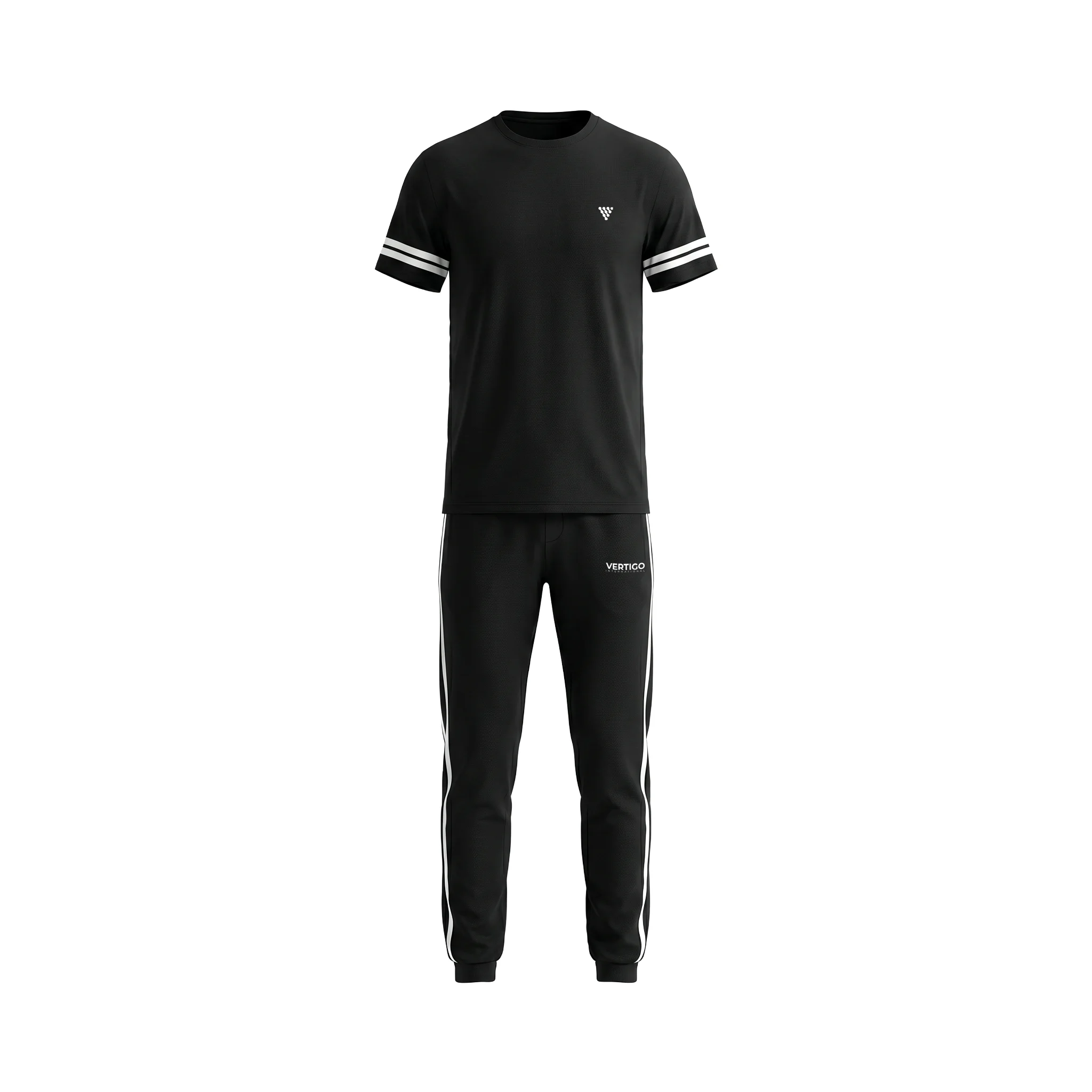 Front view of men’s black training tracksuit