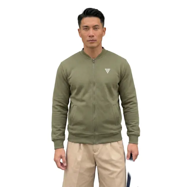 mens olive fleece jacket premium zip up outerwear design