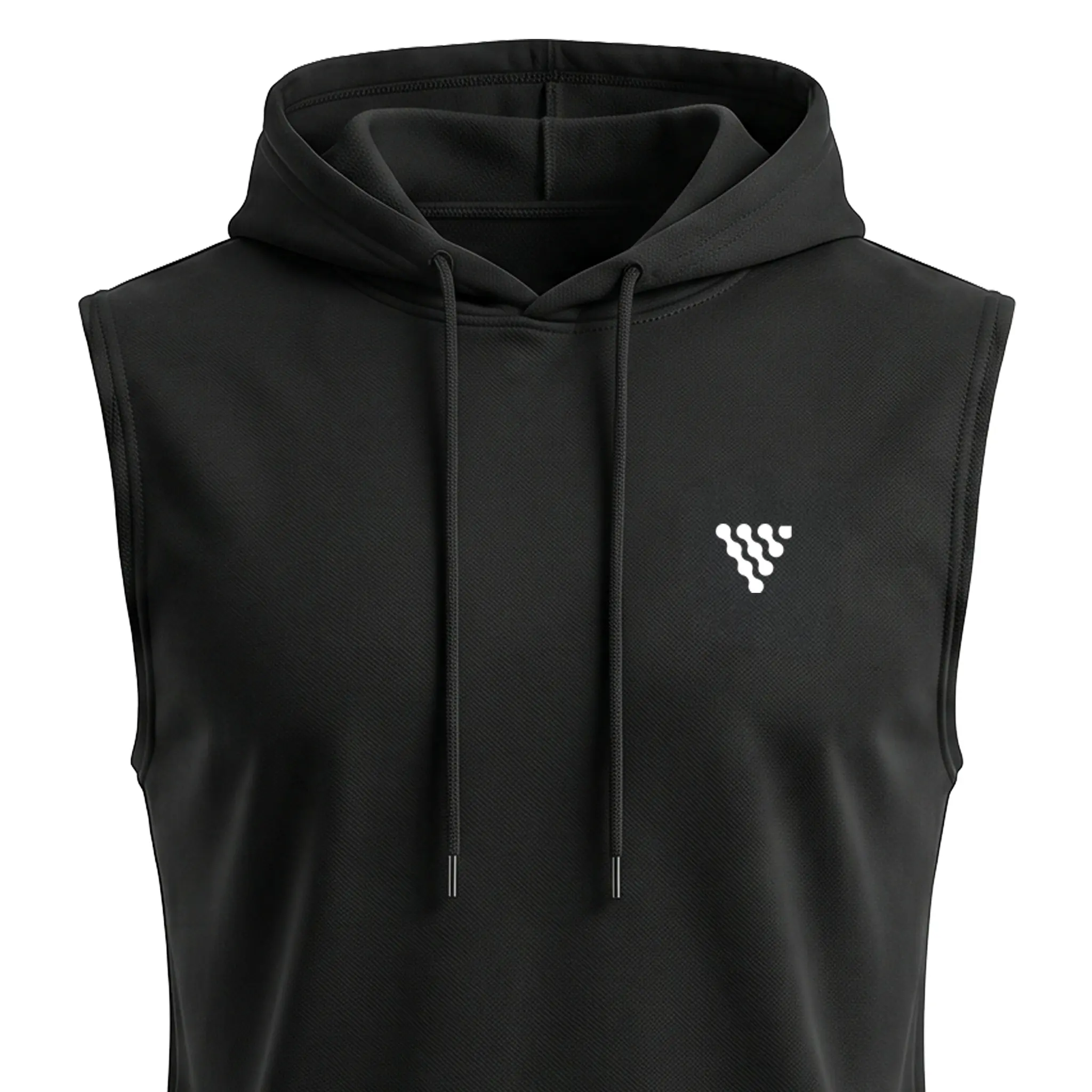 Close up view of black sleeveless training hoodie