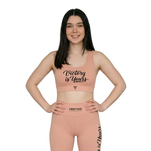 Woman wearing motivational seamless gym sports bra set