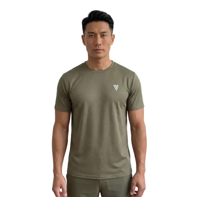 Mens olive gym performance shirt for training and activewear brands