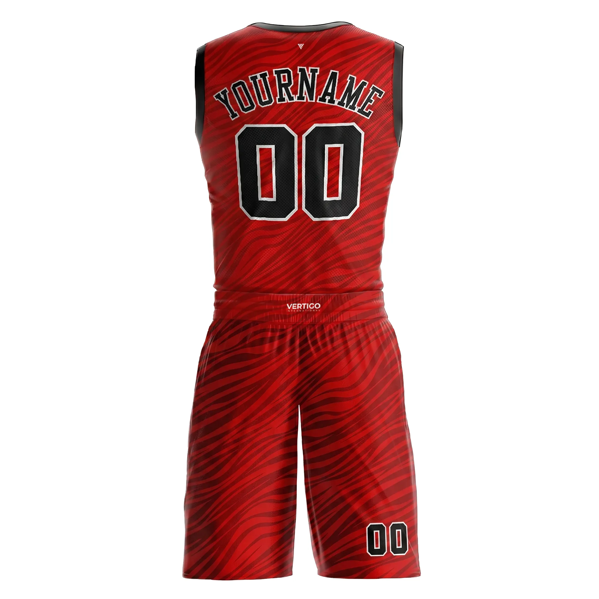 Back view of premium basketball jersey and shorts with player customization