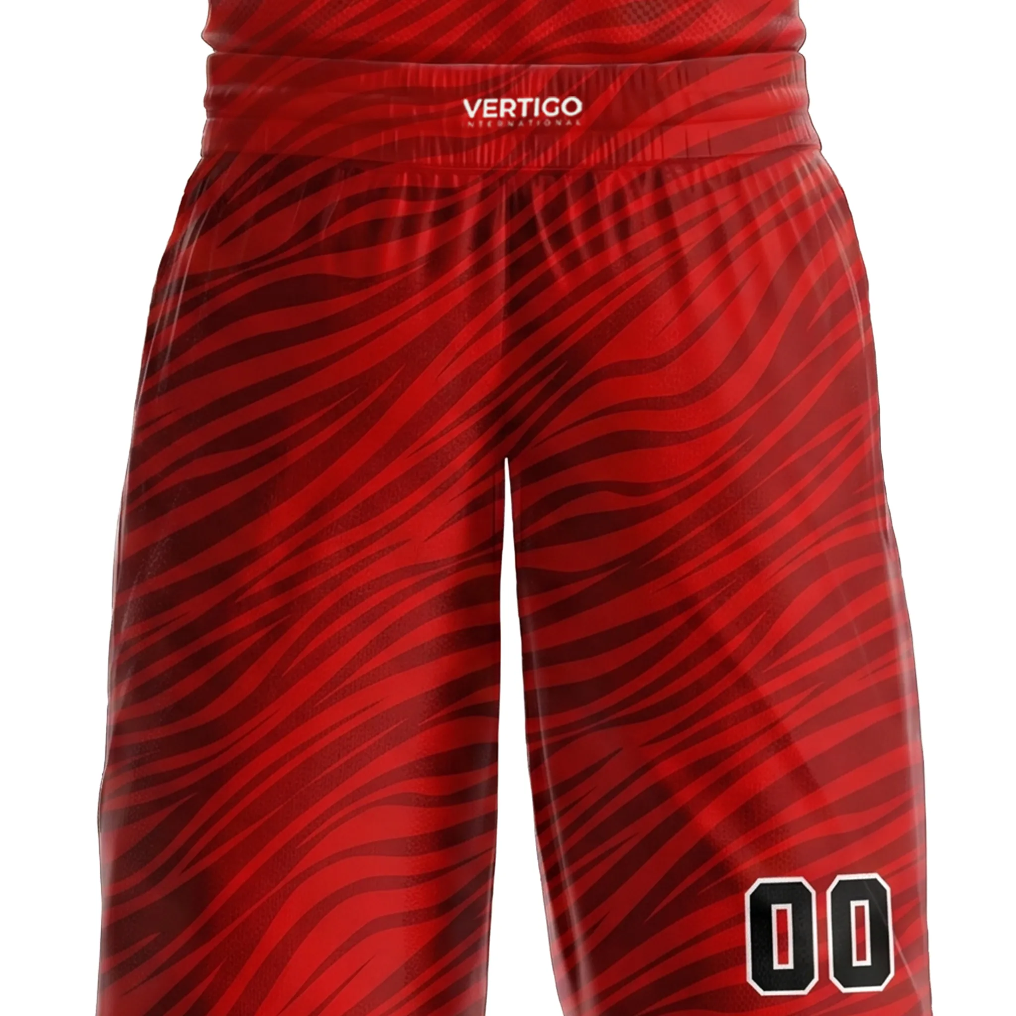 Close up of premium basketball uniform waistband with Vertigo branding