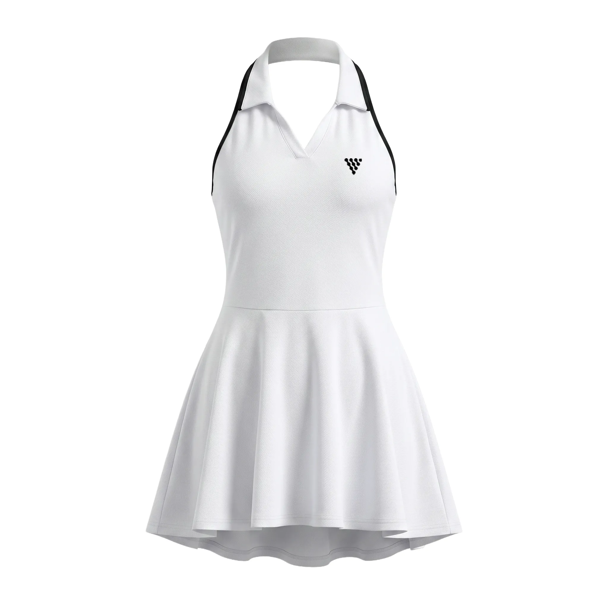 Front view of premium tennis uniform women dress in white athletic fabric