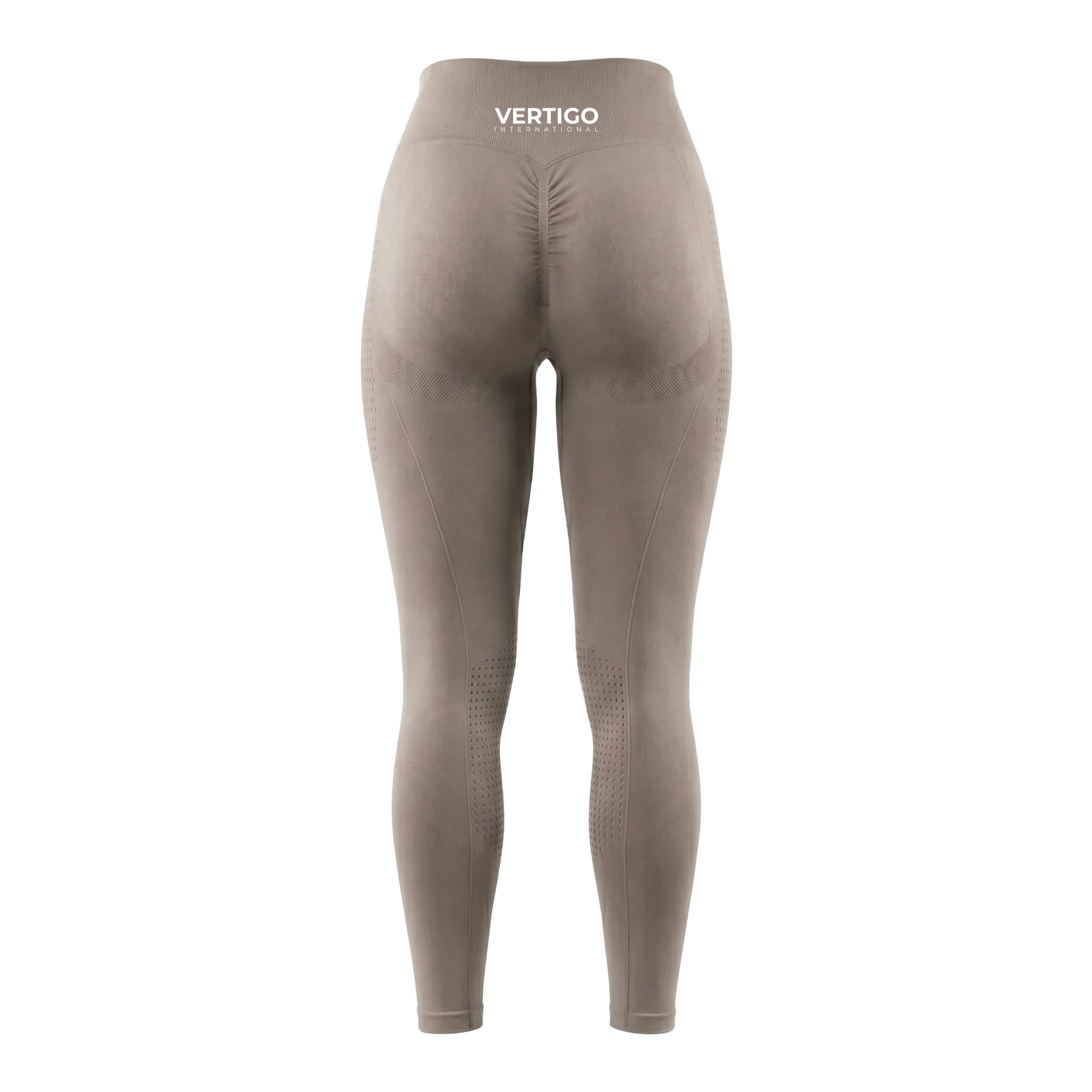 Back view of taupe seamless women’s workout leggings