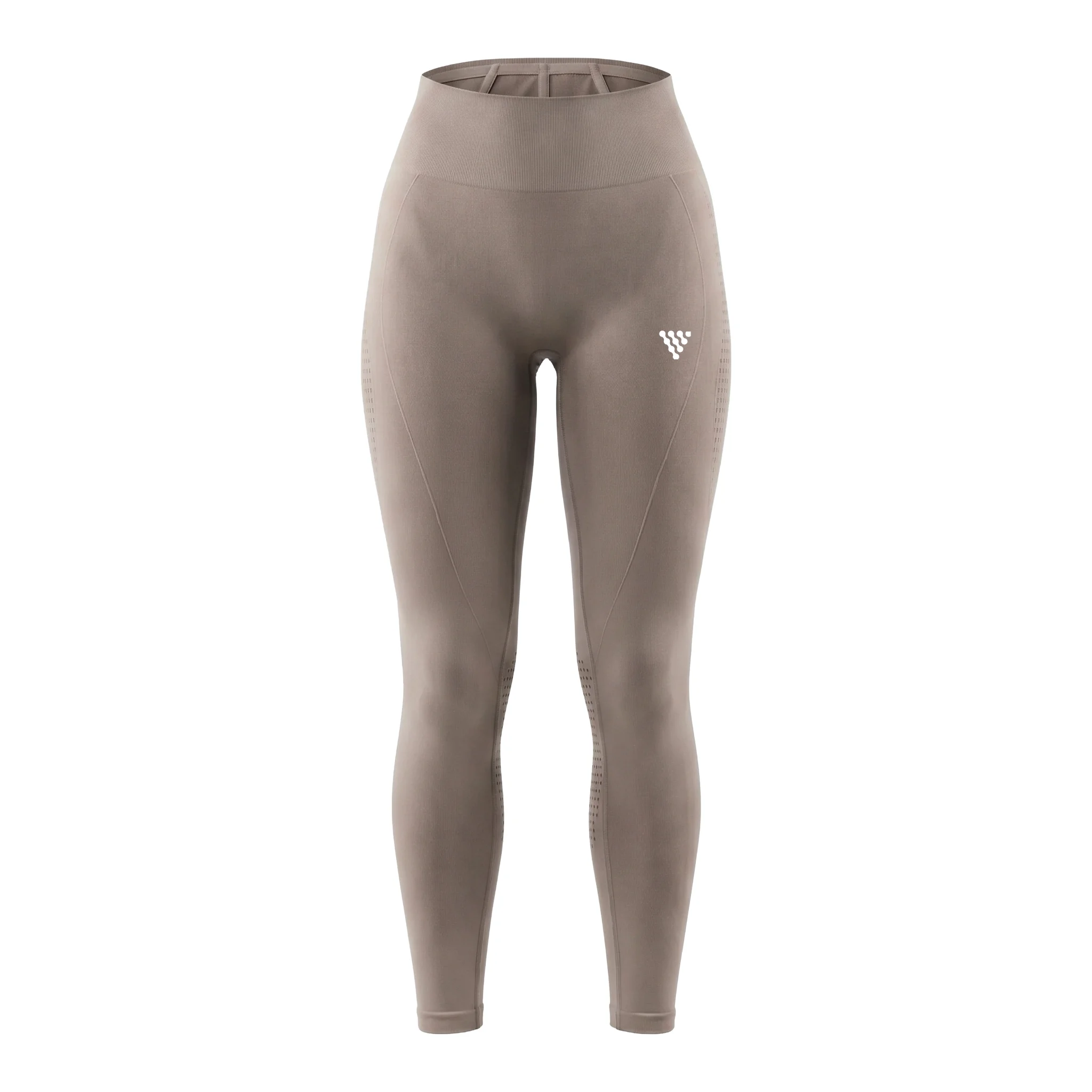 Front view of taupe seamless women’s training leggings