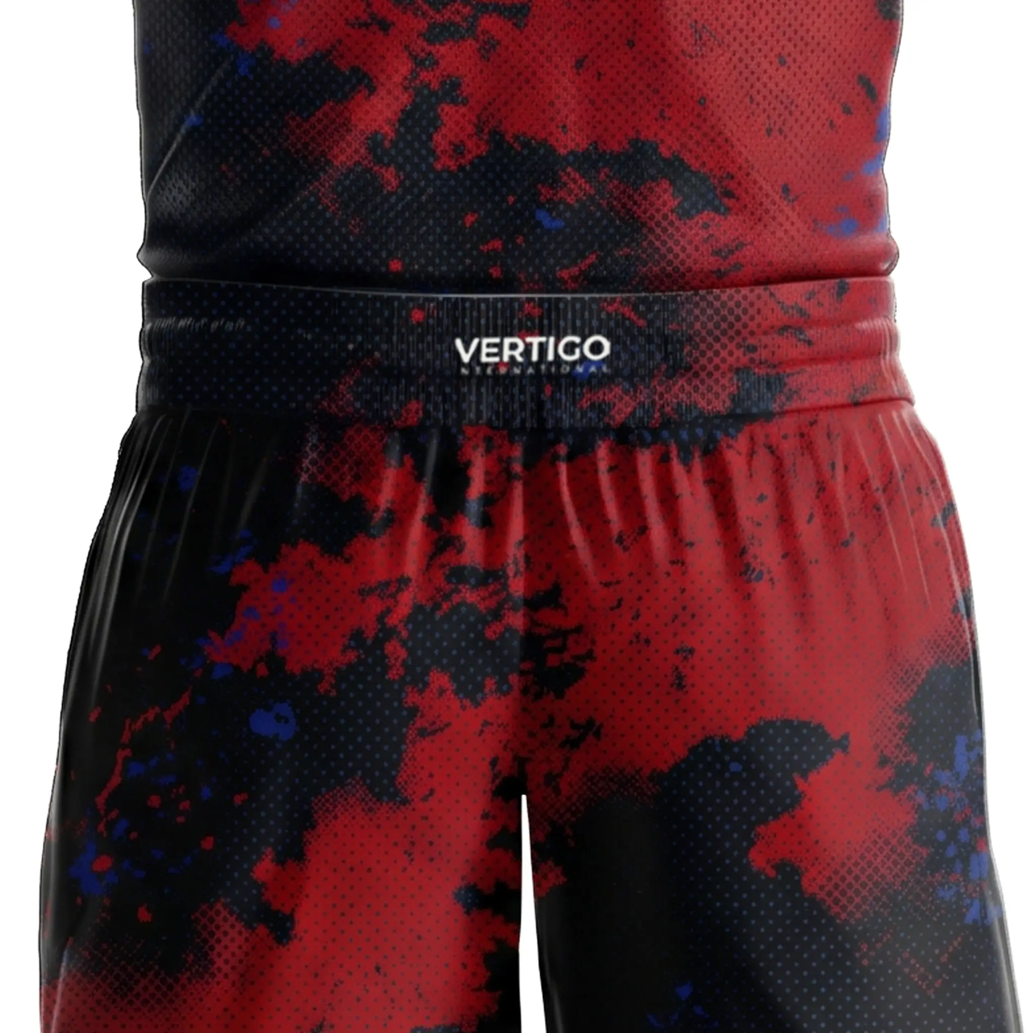 Vertigo branded basketball uniform waistband detail with premium stitching