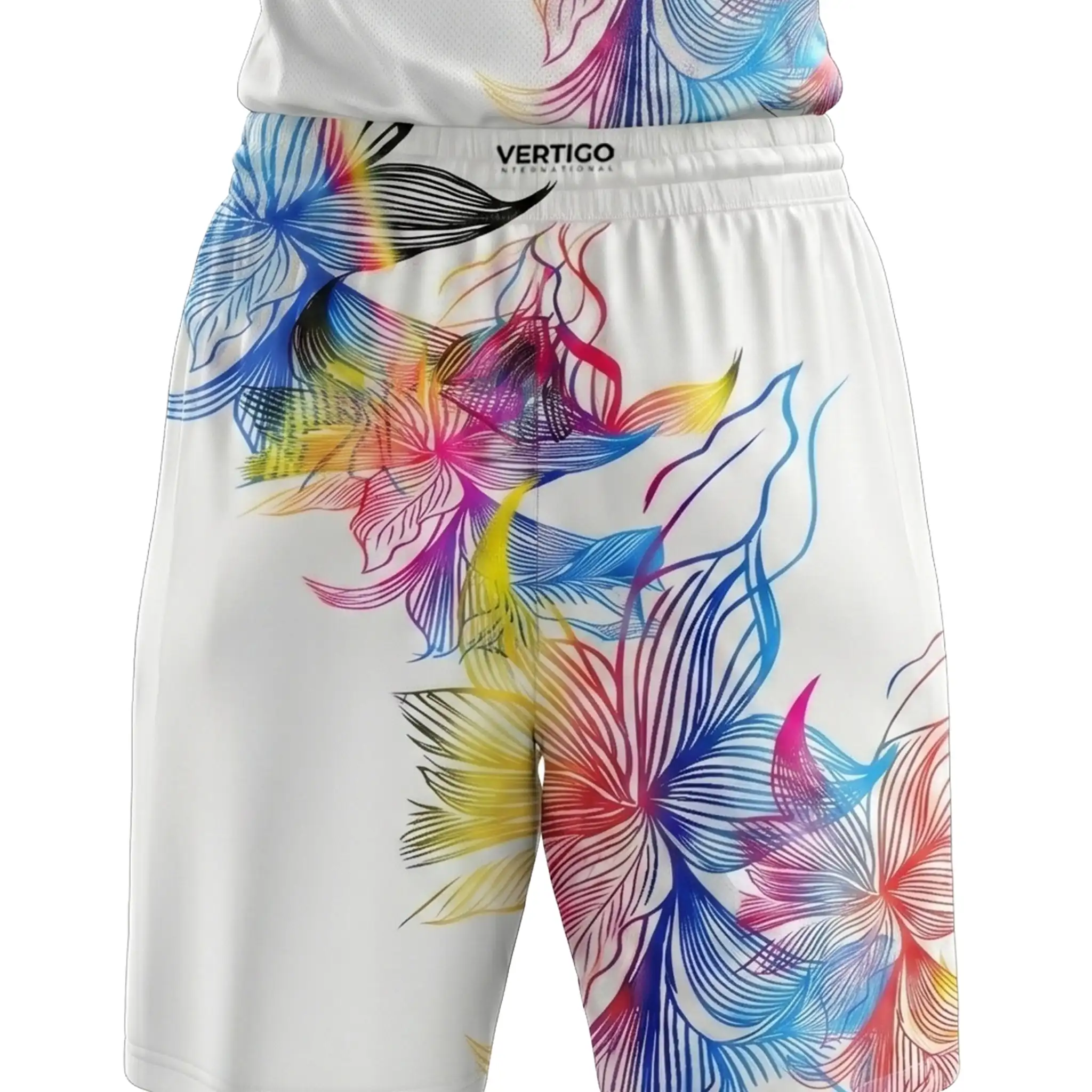 Close up of women premium basketball uniform waistband with Vertigo branding
