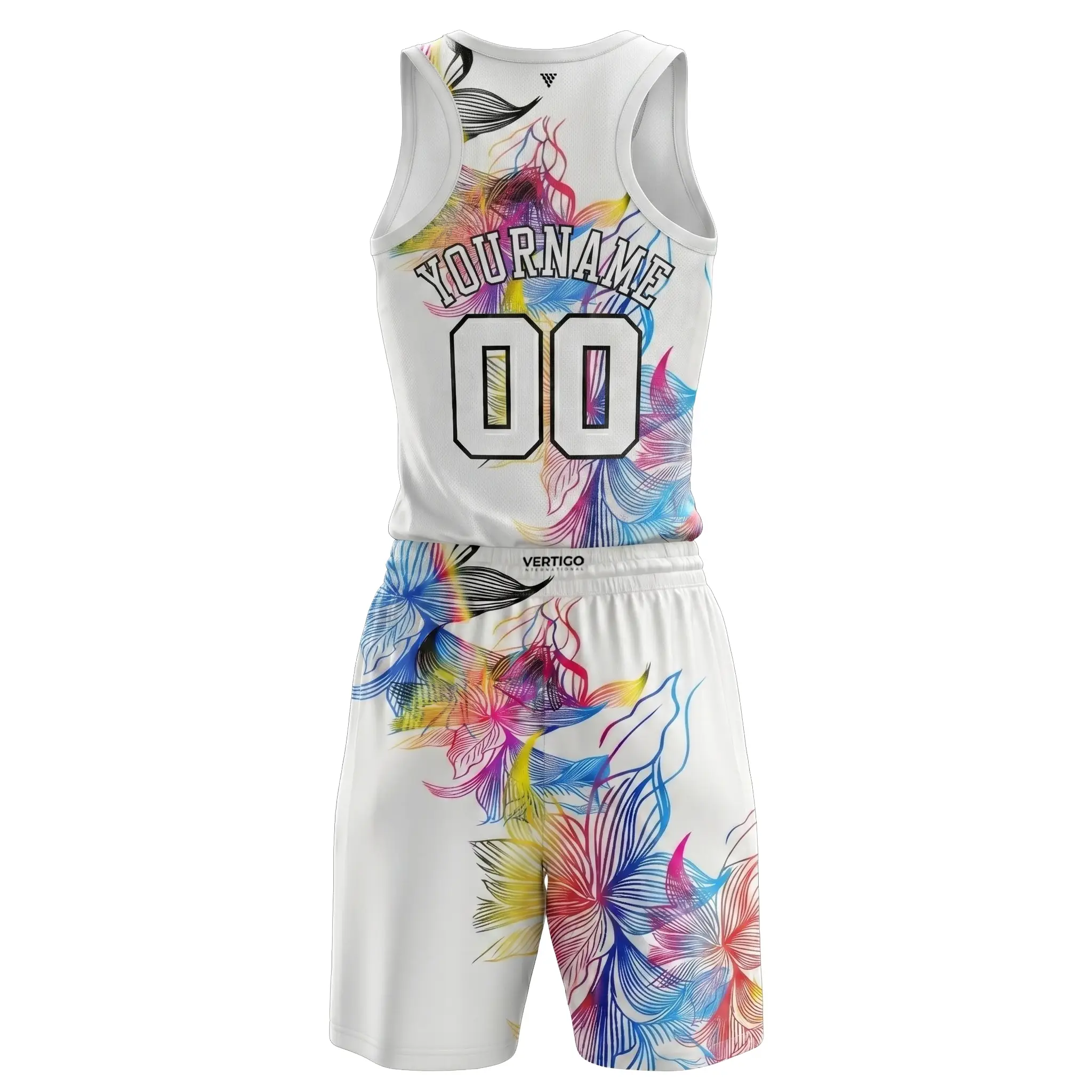 Back view of women basketball jersey and shorts with custom player details
