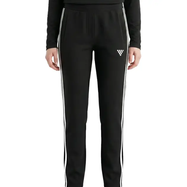 Female model wearing black women’s track pants