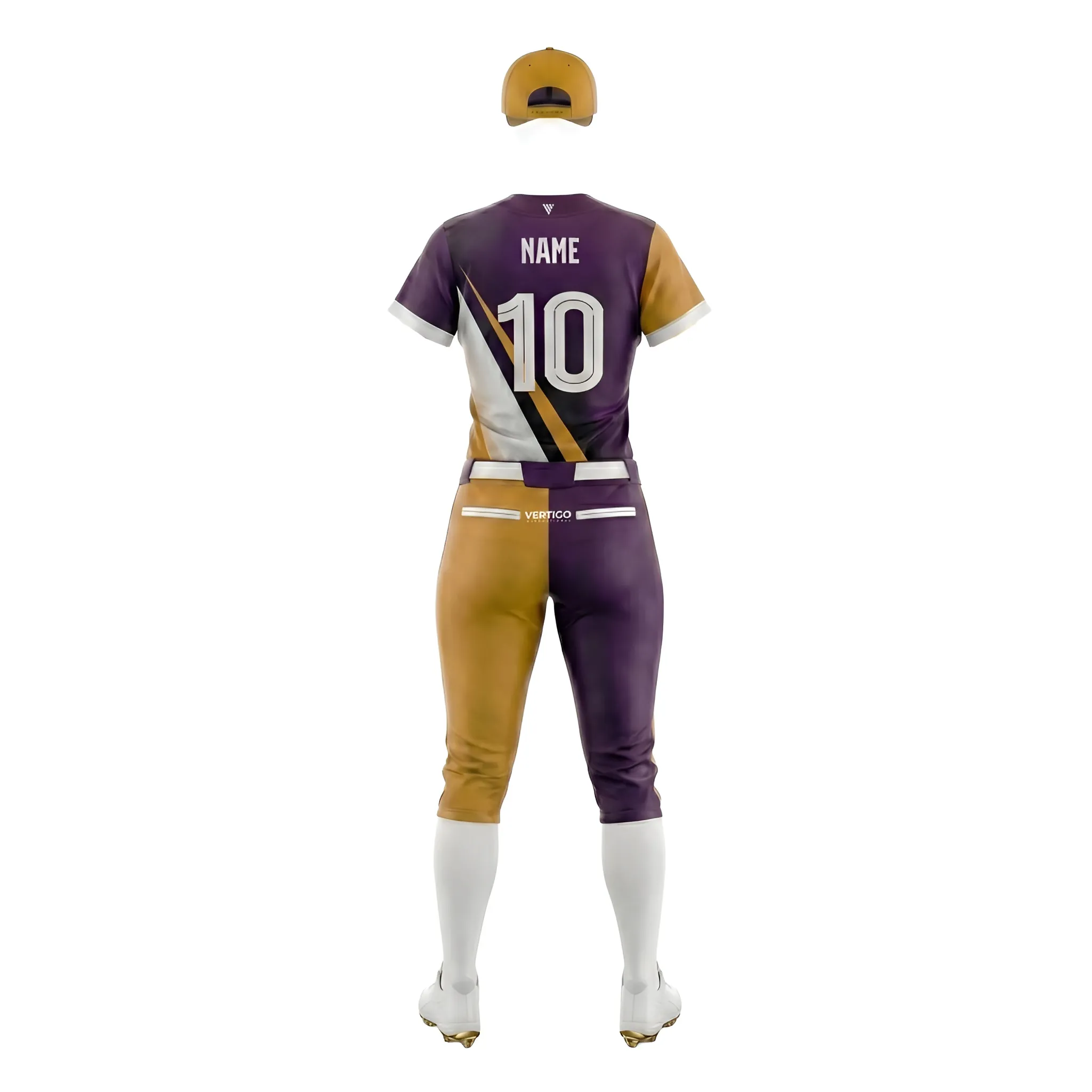 Back view of purple and gold basketball uniform