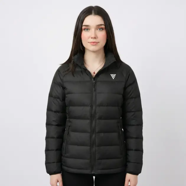 womens black puffer jacket winter padded outerwear design