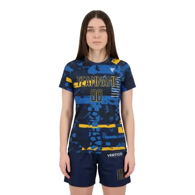 Female athlete wearing custom women soccer uniform with professional team design