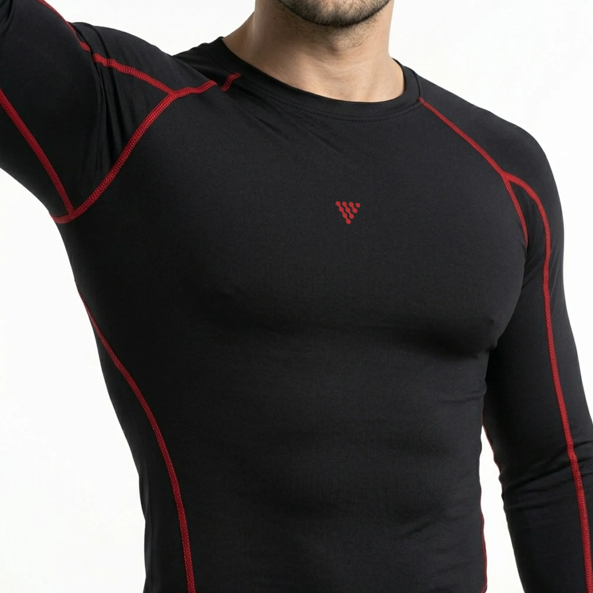 Detailed view of compression shirt men gym apparel with moisture-wicking fabric