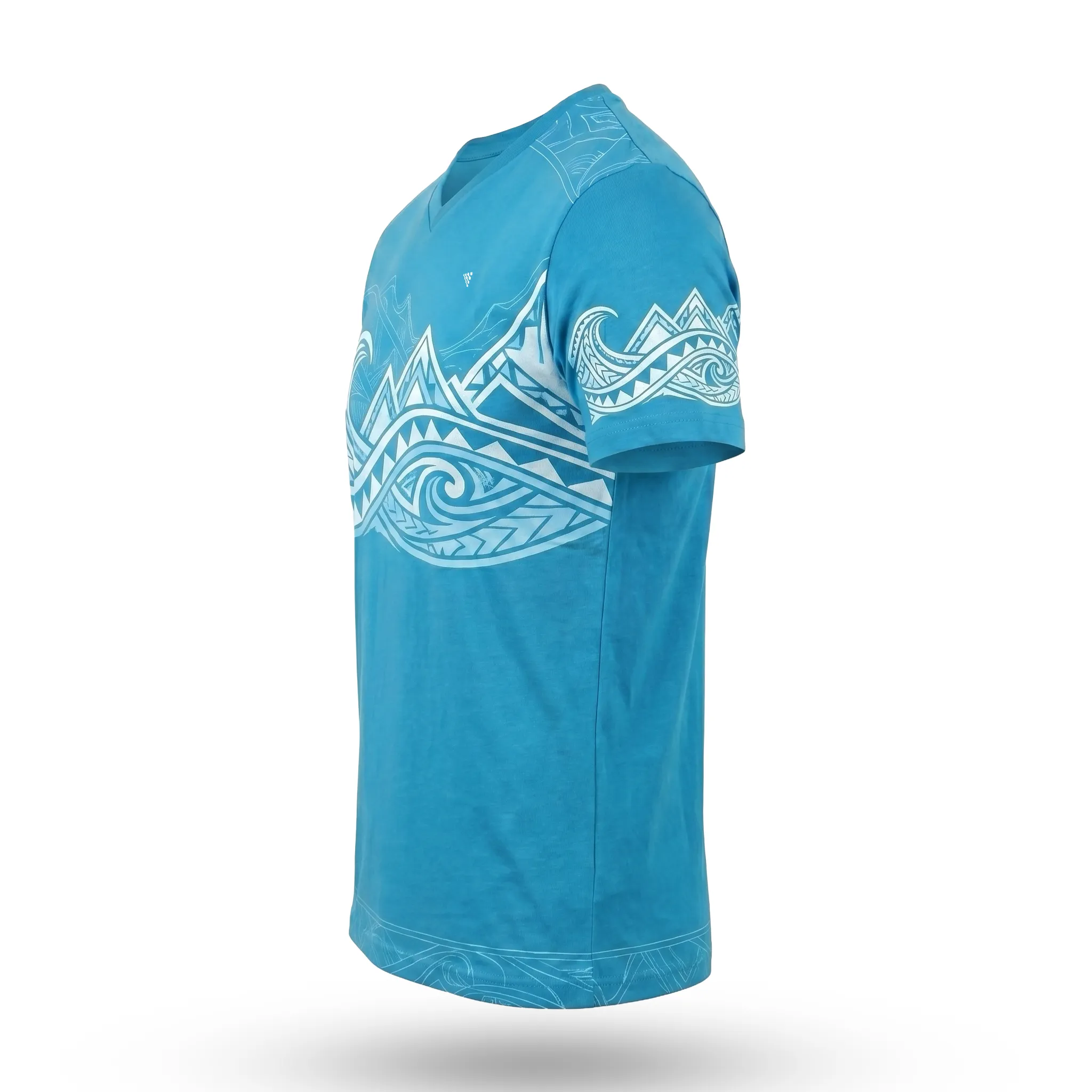 Side view of men's blue printed casual T-shirt