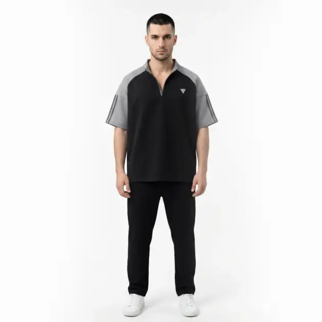 Front view of men's quarter zip casual t-shirt