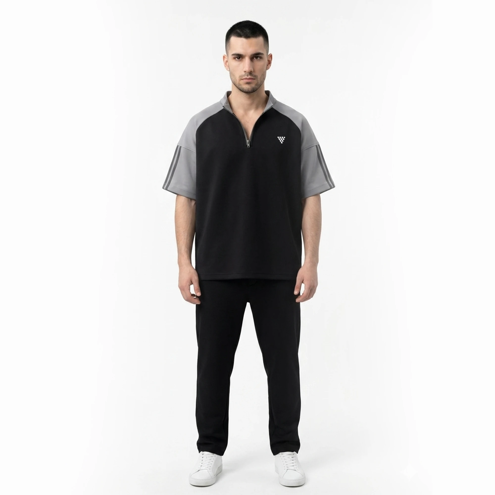 Front view of men's quarter zip casual t-shirt