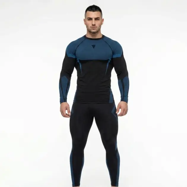 Men wearing premium compression shirt for fitness training, sports activities, and gym workouts