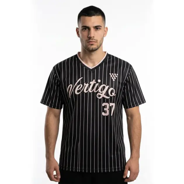 Custom Black Pinstripe Baseball Jersey with player number and team logo