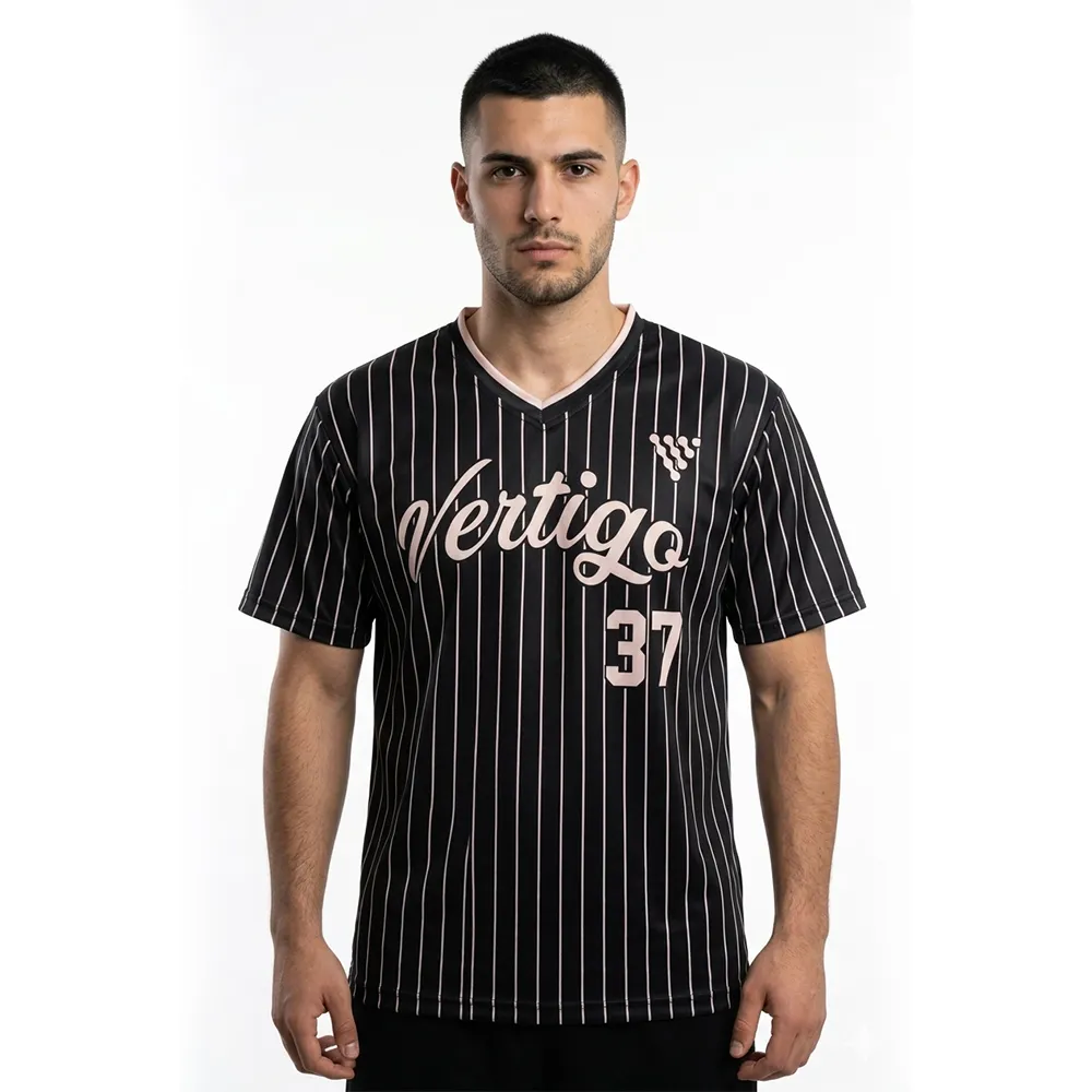 Custom Black Pinstripe Baseball Jersey with player number and team logo